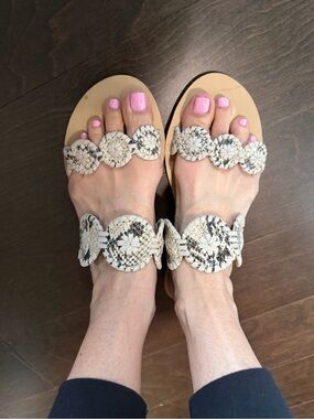 Jack Rogers Beige and Black Braided Circle Sandals